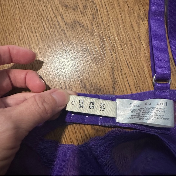 Fleur du Mal Vibrant Purple Sheer Bra size 34C sexy adjustable straps - Picture 4 of 6